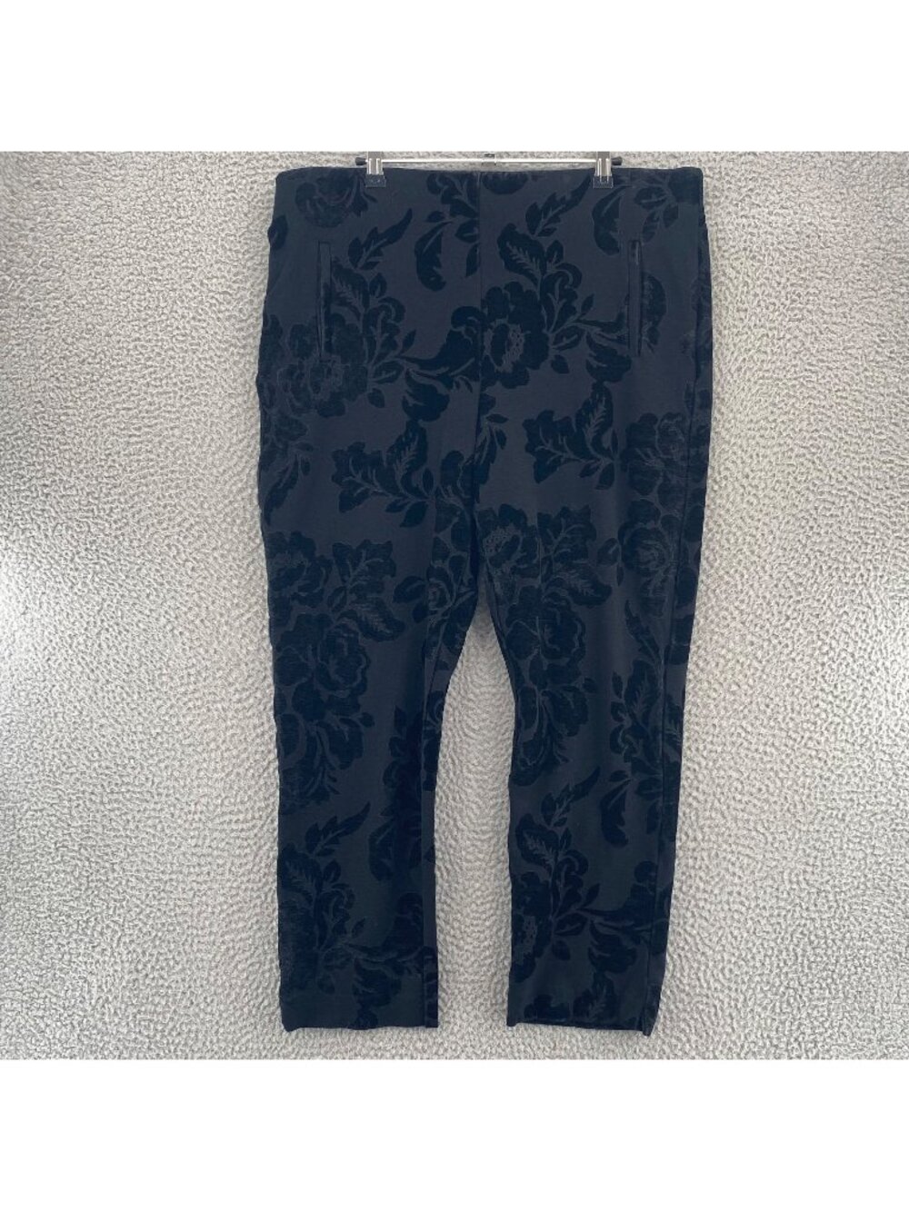 Chicos Pants Women 3 US 16 Juliet Black Floral Flocked Velvet Slim Ankle Stretch
